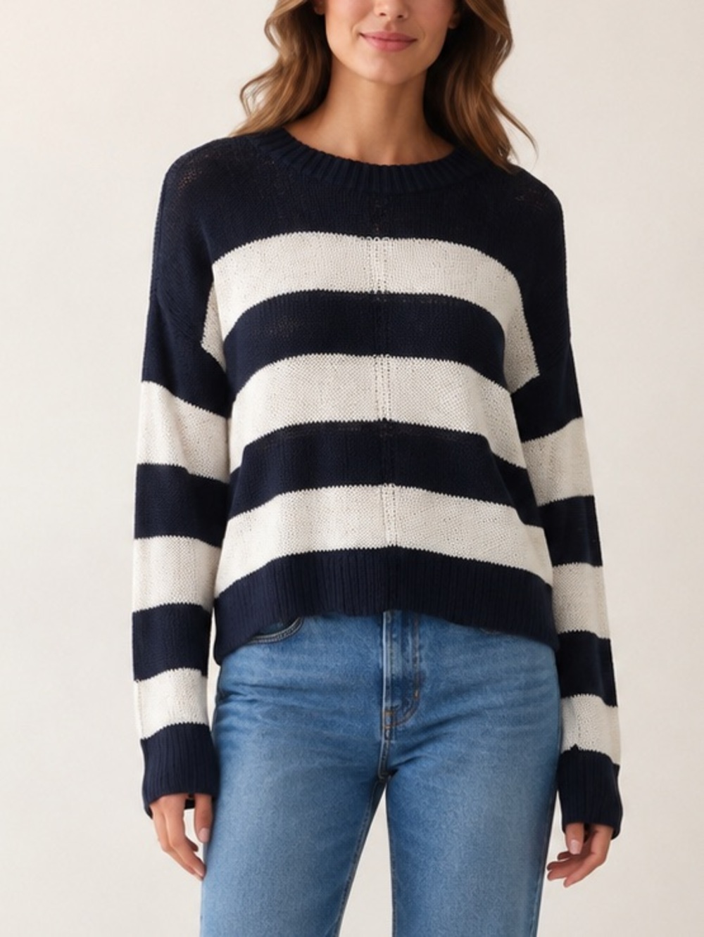 Banana Republic Navy Ivory Striped Open Knit Sweater Medium